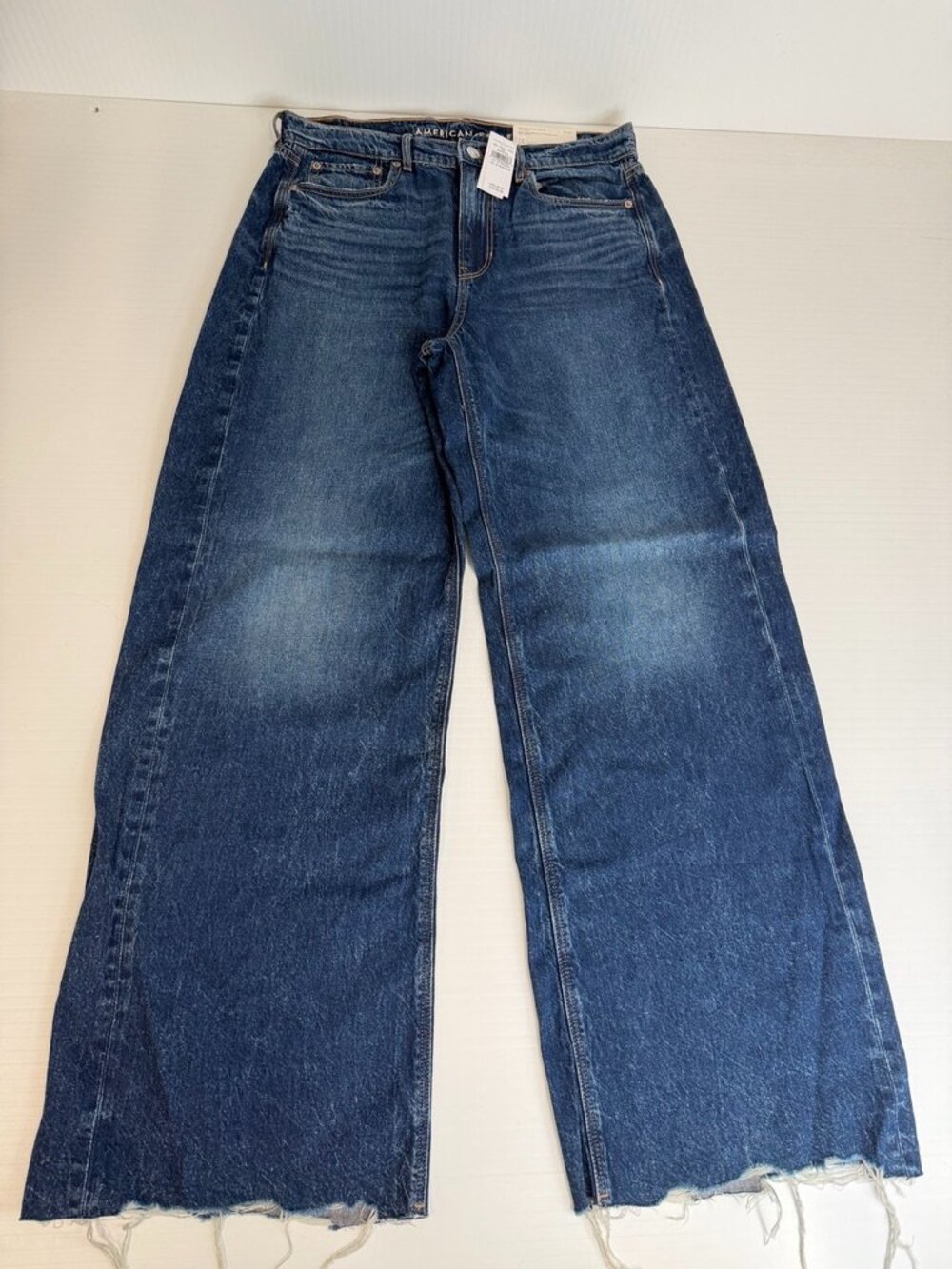 American Eagle Jean Women 10 Baggy Wide Leg Super High Rise 32x31.5 Distress Ne